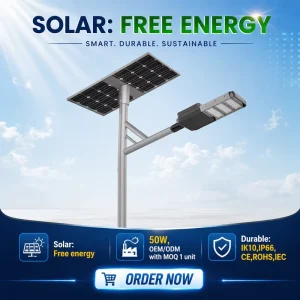 50W 60W LED Solar Street Light IP66 IK10 Ratings 3-Year Warranty Remote Control Pole Mount Highway Use Aluminum Alloy