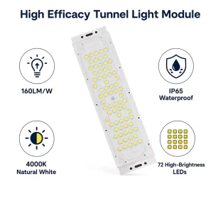 50W LED Tunnel Light Module IP65 Outdoor Waterproof 72 LEDs 4000K 160LM/W Aluminum PC Lens Lighting Module for Highway Tunnel