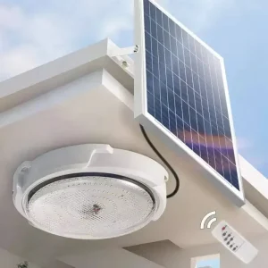 50W Solar LED Ceiling Light IP65 8-Hour Continuous Lighting Rechargeable Remote Control for Garden Porch