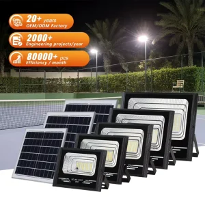 50w 100w 150w 200w 300w IP67 Waterproof Solar Led Outdoor Stadium Flood Light with Adjustable Bracket and Remote Control