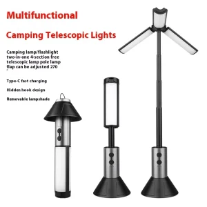 51cm Telescopic Floor Fill Camping Lamp with 270° Flashlight Adjusting LED Light Source