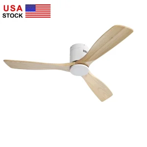 52 Inch 3-Blade Solid Wood Flush Mount Smart Ceiling Fan with Remote Control