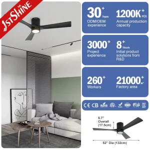 52-Inch DC Motor Decorative Solid Wood Flush-Mount Ceiling Fan with Light