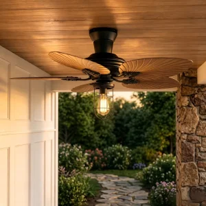52 Inch Tropical Palm Leaf Ceiling Fan with Light and Remote for Patio