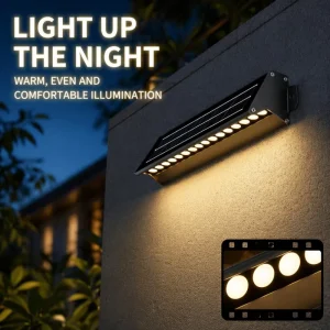 5W 30cm Outdoor Solar Wall Washer Light Triple Light Motion Time Sensor 6000K Daylight White for Walkway and Courtyard
