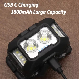 6-Mode Rechargeable COB LED Headlamp with Red Warning Light, Waterproof, for Outdoor Camping and Hunting