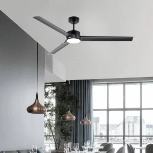 60-Inch Outdoor Ceiling Fan With Light Black 3 ABS Blades DC Motor Remote Control Downrod Fan for Patio Veranda