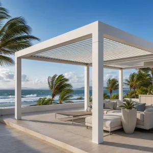 6063-T6 Aluminum Powder-Coated Pergola with 120mm Reinforced Pillar, Motorized Louvered Roof