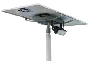 60W Auto On/Off Double-Headed Twin-Lamp Dual-Arm Solar High Mast Light with Floodlight and Spotlight Combo