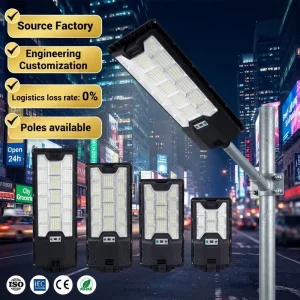 6500K Road Lamps IP65 Waterproof 100W/200W/300W/400W Remote Control ABS Outdoor LED Solar Street Lights