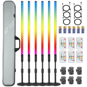6Pack 4ft RGB Led Tube Lights Bar Stand With Case for Dance Party Wedding Events Stage Lighting