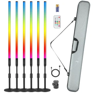 6Pack Battery Powered 4ft RGB LED Tube Light Bar Stand for Video Studio Party DJ Steup Booth Stage Lighting
