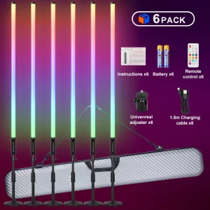 6Pcs 4ft RGB Tube Light Portable Rechargeable Led Tube Light With Case DJ Bar Stand 4800mAh Rechargeable Battery