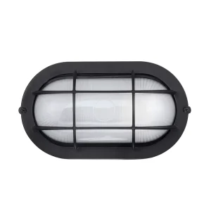 6W 3000K 8.5-Inch Oval Outdoor LED Nautical Bulkhead Light, Black Cast Aluminum with Frosted Glass