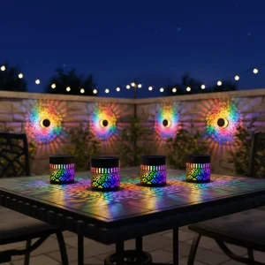 7 Color Changing Solar Mandala Projection Wall Light IP65 Waterproof Auto Metal Fence Deck Post Yard Garden Backyard Decor