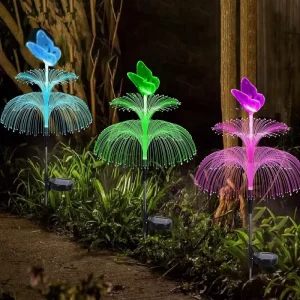 7 LED Solar Reed Fiber Optic Jellyfish Lights Stainless Steel Waterproof Outdoor Garden Lamp Flowers Pathway Street Lighting