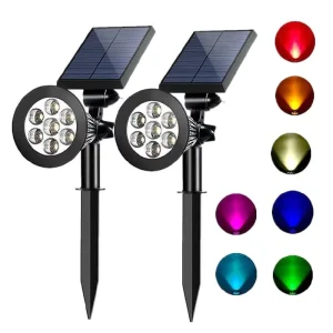 7 LED Solar Spotlights with Spikes for Trees and Lawns