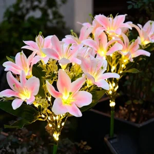 7 Pack Outdoor Solar Garden Lights Multi Color Changing Artificial Lily IP65 Waterproof Light Sensor Wall Mounted Landscape
