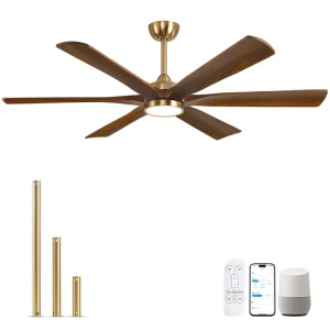 72 in Gold and Walnut Ceiling Fan with Light WiFi App Control High Airflow DC Motor for Large Villa and Hotel