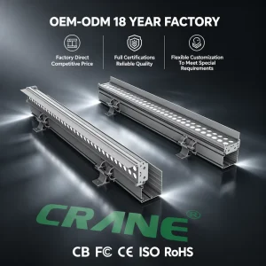 72W RGBW Linear Wall Washer IP65 Rated Aluminum LED with CRI95 7200LM Dimmable for Building and Landscape Lighting DC24V