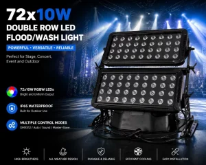 72x10W 700W RGBW Double Layer Outdoor Flood Wash Light IP65 AC90 240V DMX512 Sound Active for Scenic Building Landscape