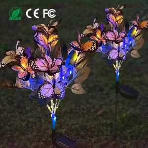 75cm Outdoor Garden Landscape Decorative Solar LED Light IP65 Constant Silk Fabric Butterfly Ground for Solar Energy Efficiency