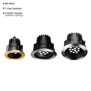 7W 15W 25W Outdoor Gold Round Spot Lamp IP65 Waterproof Recessed Stainless Steel Spotlight Outdoor LED Ceiling Downlight