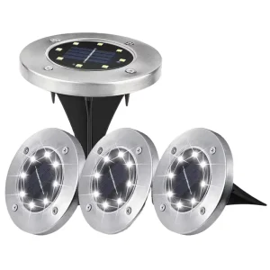 8 12 16 LED Waterproof Lawn Patio Pathway Garden Stainless Steel Solar Powered LED Disk Ground Light