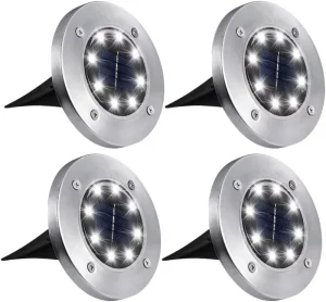 8 16 LED Outdoor Solar Garden Lights Stainless Steel Body IP55 Water Resistant Battery Powered for Pathway Patio Landscape Spot