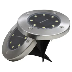8 LED IP55 Waterproof Outdoor Solar Garden Ground Light Stainless Steel Battery-Powered Dimmable 360 Beam Angle Lighting