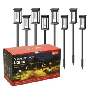 8 Pack Auto On Off Bright Outdoor Waterproof IP65 Solar Pathway Lights for Path Yard Patio Landscape Lawn