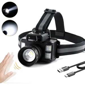 800 Lumen Motion Sensor Dimmable Headlamp, 90° Adjustable, Zoomable, Waterproof, for Hunting and Camping