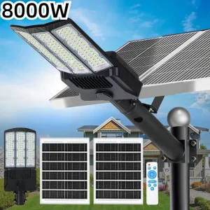 8000W Modern Outdoor LED Solar Street Light All-in-One Waterproof with Dual Solar Panels ABS Body IP65 for Garden
