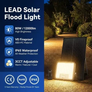 80W 12000lm Industrial Grade Outdoor Solar LED Security Light
