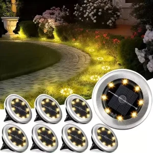 8LED IP65 Solar Stainless Steel Water-Resistant Rechargeable Outdoor Garden Deck Spotlight Button Sensor Control