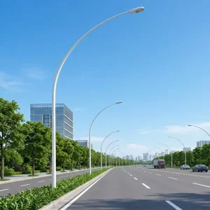 8M Curved Arm LED Street Light 50W 100W 150W IP65 Waterproof DC12V/24V 6000K with Remote Control
