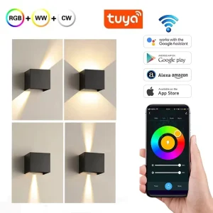 9W RGBW LED Smart Light with WiFi Voice Remote Control Eco Friendly White Shade Surface Mount Wall Light for Home Outdoor Use