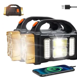 ABS LED Flashlight, Waterproof USB Rechargeable Solar Camping and Work Lantern with COB Light