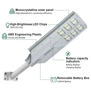 ABS Plastic 500W IP67 Waterproof LED Solar Street Light for Highway Main Road Urban Street Lighting Engineering 2-Year Warranty