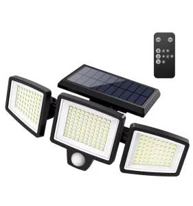 AISmartlink Solar Outdoor Lights 2500LM 210 LED Security Lights with Remote Control 3 Heads Motion Sensor Lights Stock