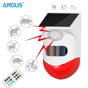 ANGUS Outdoor Solar Voice Announcer 120dB Motion Sensor Alarm Dog Barking Gunshot Sounds Support Recording Adjustable Volume