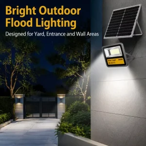 Adjustable Bracket Solar LED Flood Light Multiple Power Options Smart Timing Control Outdoor Wall Mount