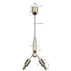 Adjustable Brass and Steel Ceiling Suspension Kit, Y-Shape, Three-Way for Lighting Fixtures
