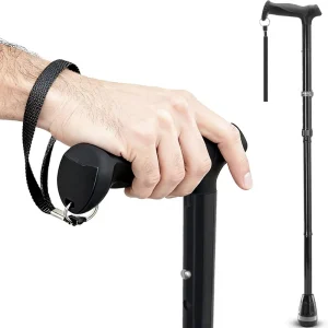 All Terrain Aluminum Folding Cane with Shock Absorption LED Air Cushion Tip Lightweight Walking Aid for Seniors