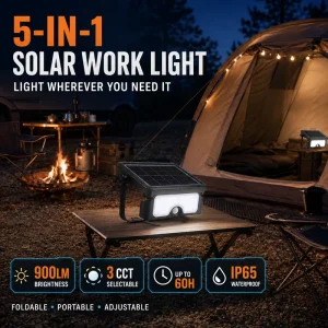 All in One Portable Foldable Solar Flood Light IP65 Outdoor Camping Work Light with 7W 900LM 3 CCT Rechargeable 3 Year Warranty