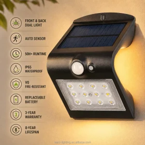 All in One Sensor Solar Wall Light Solar Garden Light with Patented V Shape Front and Back Dual Lighting