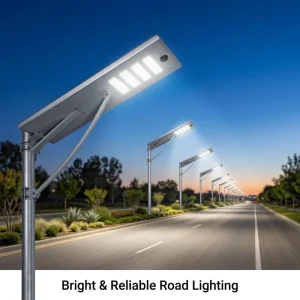 All in One Solar LED Street Light Outdoor IP65 Waterproof AC/DC Dual Power Battery Operated Motion Sensor Road Aluminum
