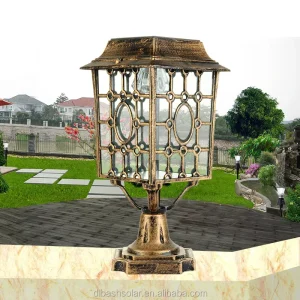 Aluminum Antique Brass Outdoor Solar Pillar Lamp