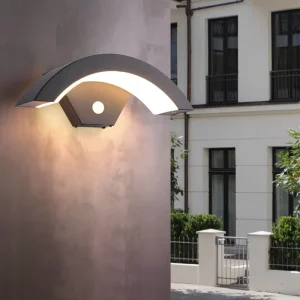 Aluminum LED 220V 3000K Outdoor Waterproof Motion sensing Moon shaped Wall Light for Courtyard Balcony & Entrance
