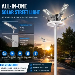 Aluminum Smart 220lm/W Solar Outdoor Light with Motion Sensor Waterproof 100W 200W 300W All-in-One Solar Street Light